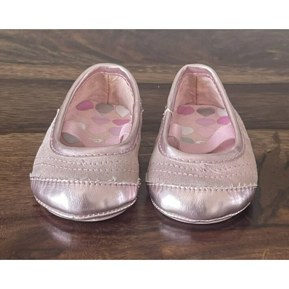 Roxy wonton shimmer pink leather suede baby girl Ballet size 1 strap
